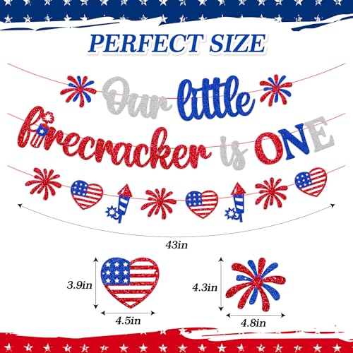 Image of Our Little Firecracker is One Banner 4th of July 1st Birthday Party Decorations for Kids Boy Girl Independence Day First Bday Party Supplies