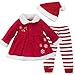YiZYiF Cute Baby Mädchen Weihnachten Outfits Warm Fleece Top Kleid und Pants mit Weihnachtsmütze Weihnachtskostüm 9-24 Monate (12-18 Monate, Rot)