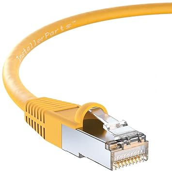 InstallerParts (100 Pack Ethernet Cable CAT5E Cable Shielded (FTP) Booted 1 FT - Yellow - Professional Series - 1Gigabit/Sec Network/Internet Cable, 350MHZ