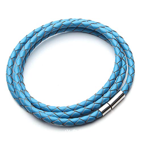 Bracelet en cuir pour femme bleu résistant fait main style vintage 4 mm