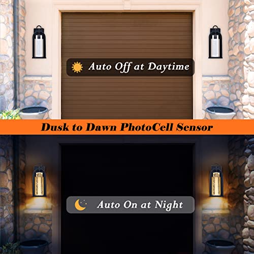 Dusk To Dawn Led Outdoor Wall Light, 14" Large Modern Porch Lights With Crystal Bubble Glass, 13W 3000K Exterior Light Fixture, Black Outdoor Wall Lantern, Outside Lighting For House, Garage, Garden #TOP3