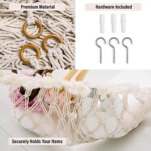 Macrame Stuffed Animal Net Or Hammock – Toy Hammock For Stuffed Animals W/ Hooks - Stuffed Animal Hammock Holds Plushies, Yarn Skeins, Towels & More – Stuff Animal Hammock - Boho Nursery Decor #TOP3