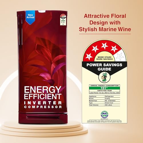 Image of Godrej 202 L 4 Star Advanced Inverter, Jumbo Vegetable TrayDirect Cool Single Door Refrigerator With Base Drawer(, RD 210D TDI MN WN, Marine Wine)