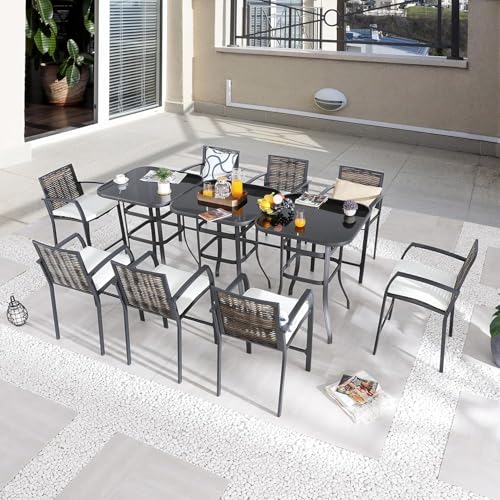 Image of LOKATSE HOME Bar Stools Counter Height Chair Set of 8 Wicker Decoracted Patio Furniture with Armrest for Garden Pool Lawn Backyard