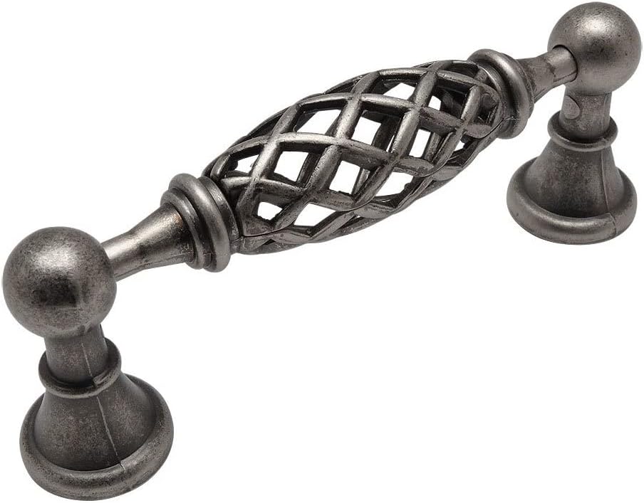 Cosmas 10 Pack 1749-96WN Weathered Nickel Cabinet Hardware Furniture Birdcage Handle Pull - 3-3/4" (96mm) Hole Centers