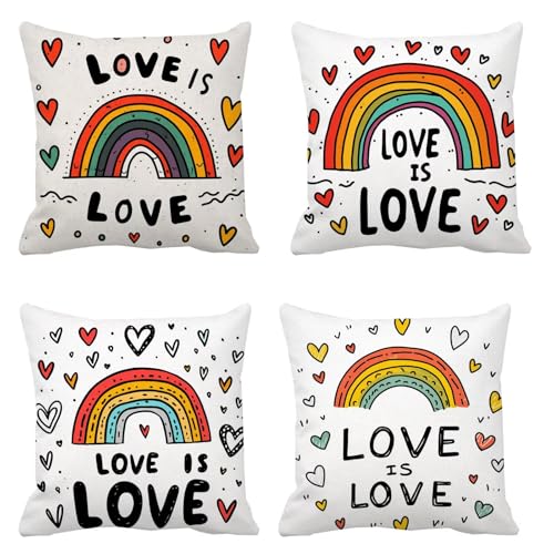 Set of 4 Rainbow Cushion Covers 35cm x 35cm, Velvet Love Outdoor Cushions, Room Decor Sofa Cushions, Square Decorative Pillows Applicable to Livingroom Bedroom or autumn Festival Gifts. B-48