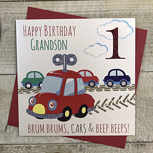 WHITE COTTON CARDS G82-1GS 'Happy Birthday Grandson 1' ręcznie wykonana kartka na 1 urodziny