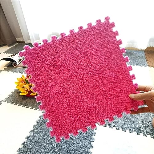 Typutomi 12pcs Plush Puzzle Foam Floor Mat, Soft Thicken Fluffy Interlocking Square Foam Tiles Area Rugs Carpet for Parlor Bedroom Decoration(11.8x11.8x0.55in,Rose Red&Pink) - Thumbnail 4