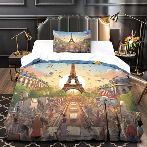 Housse de couette 3D Paris imprimé romantique microfibre 135x200 - 4