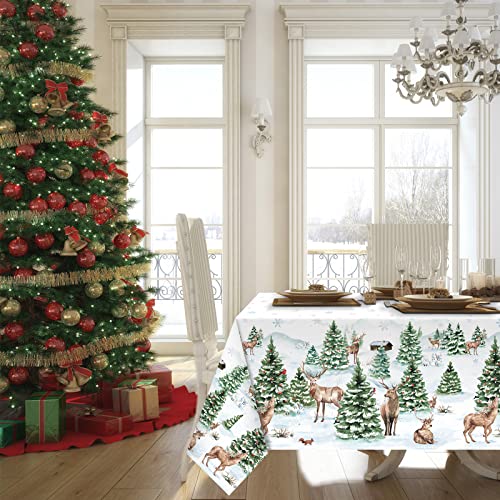 Tiamon Winter Reindeer Tablecloth Polyester Christmas Snowflake Deer Table Cover Winter Party Table Cloth With Xmas Tree Reindeer Snowflake For Winter Holiday Party Decor Supplies, 60 X 84 Inch #TOP4