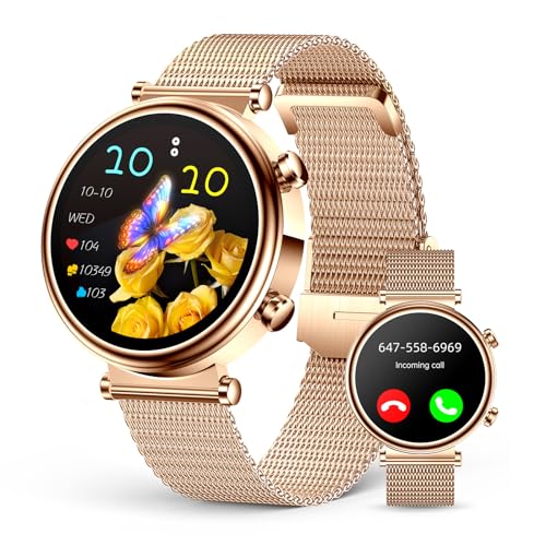 2024 Smart Watch (Answer/Make Calls), AMOLED Display Fitness Tracker, Heart Rate/Sleep Monitor/Pedometer/Calories, Multiple Sports Modes, Waterproof Women's Watch for Android iPhone Gold
