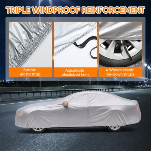 Image of Car Cover Custom Fit for Dodge Challenger 2008-2026, Outdoor Waterproof All Weather Heavy Duty Full Exterior Cover for Sun Rain Snow UV Dust Protection with Door Zipper,Silver