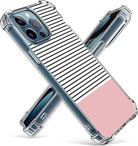 Stripes Case for iPhone 13 Pro Max,Gifun Hard PC+TPU Bumper Clear Protective Case Compatible with iPhone 13 Pro Max 6.7" 2021 - Minimal Stripes and Rose Gold