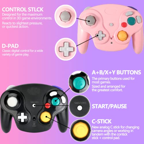 Dliaonew 2.4G Wireless Gamecube Controller, Classic Gamecube Wii Controller With Receiver Adapter For Wii Gamecube Ngc (Black And Pink) #TOP3