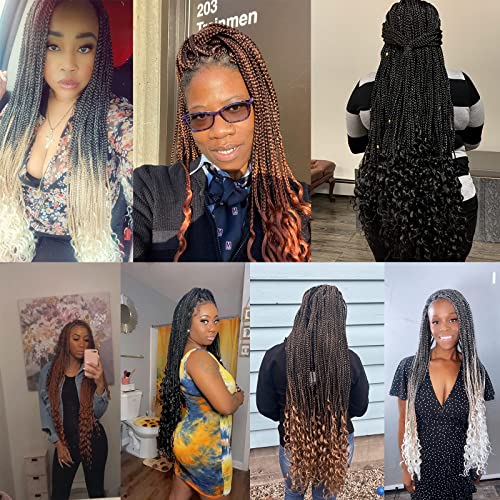 Xtrend 8 Packs 34 Inch Goddess Box Braids Crochet Hair Prelooped Knotless 3X Braids Strawberry Blonde Hair Extensions Curly Ends Boho Jumbo Box Braiding Hair For Women (12Strands/Pack 27#) #TOP5