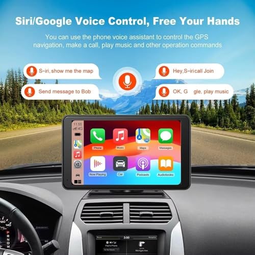Image of AUTO SNAP Portable Screen 7 Inch Car Play Android Auto Screen Touch Screen Wirelss Voice Control Bluetooth Mirror Multimedia