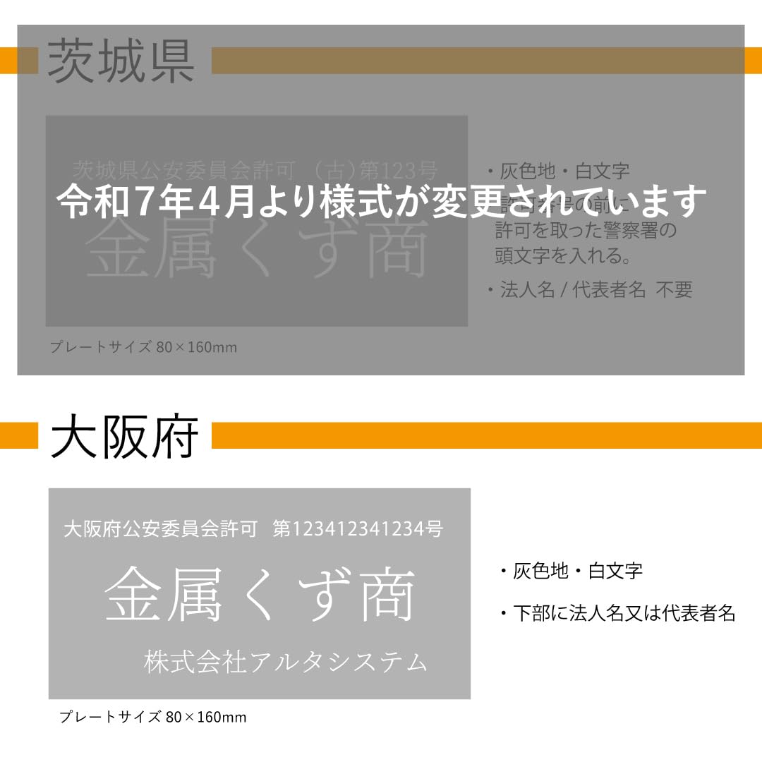 Amazon | 金属くず商プレート (灰色) 簡易スタンド付き 大阪府 静岡県