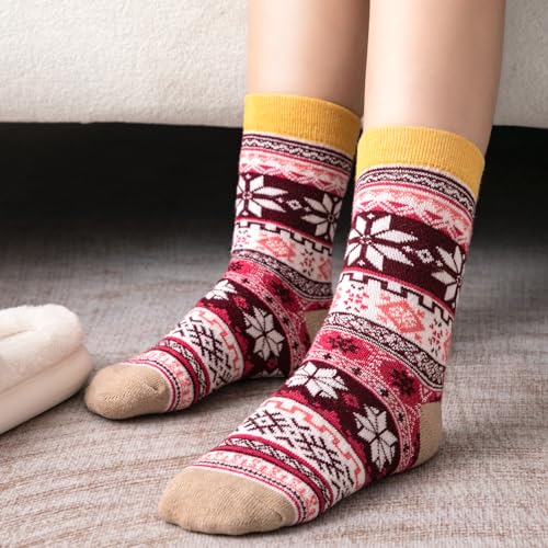 Image of Wool Socks for Women - Womens Wool Socks Winter Sock for men Warm Thick Knit Soft Vintage Casual Crew Sock