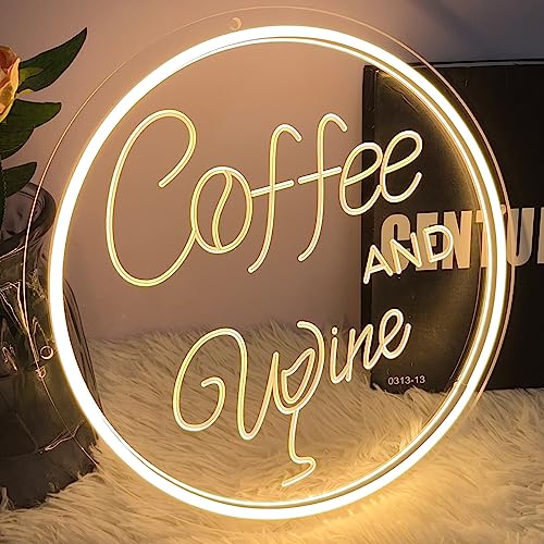 Image of Coffee & Wine Neon Sign For Wall Decor 3D Art Carving Design Indoor Bedroom Led Neon Signs Backdrop Flex Christmas Party Business Shop Window Wedding Living Room Birthday Gift(Warm White,USB,30x30CM)