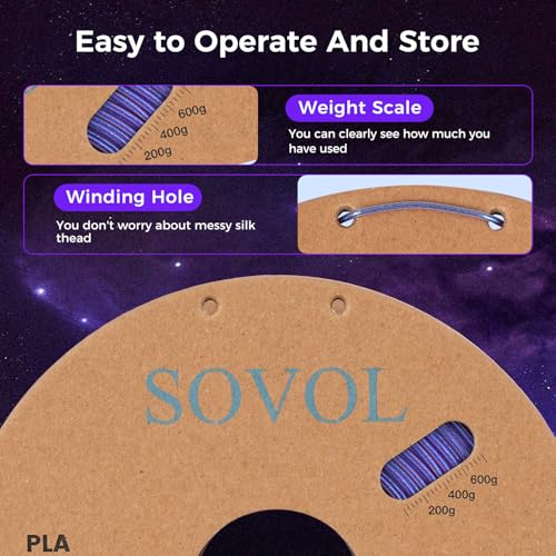 Image of Sovol Silk PLA Filament with Blue Glitter 1kg 1.75mm, Color Changeable 3D Printer Filament 2.2lbs, Chameleon Shiny PLA Material + /-0.03mm, Shimmering 3D Printing Filament, Nebula Purple