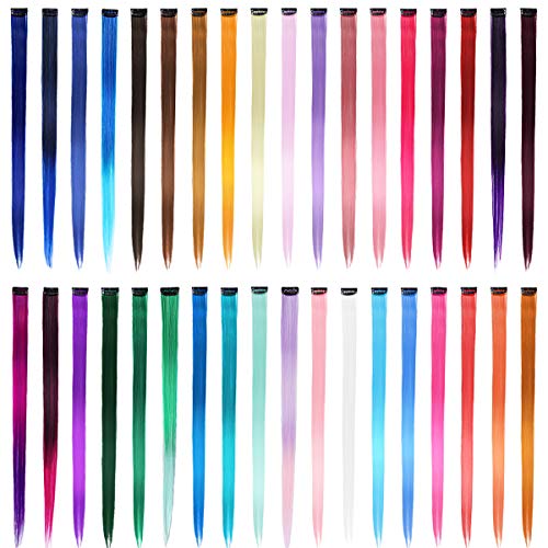 エクステンション 全36色 5本セット ウィッグ つけ毛 ポイント クリップ ワンタッチ カラー 取り付け簡単 グラデーションカラー 耐熱 パーティー コスプレ