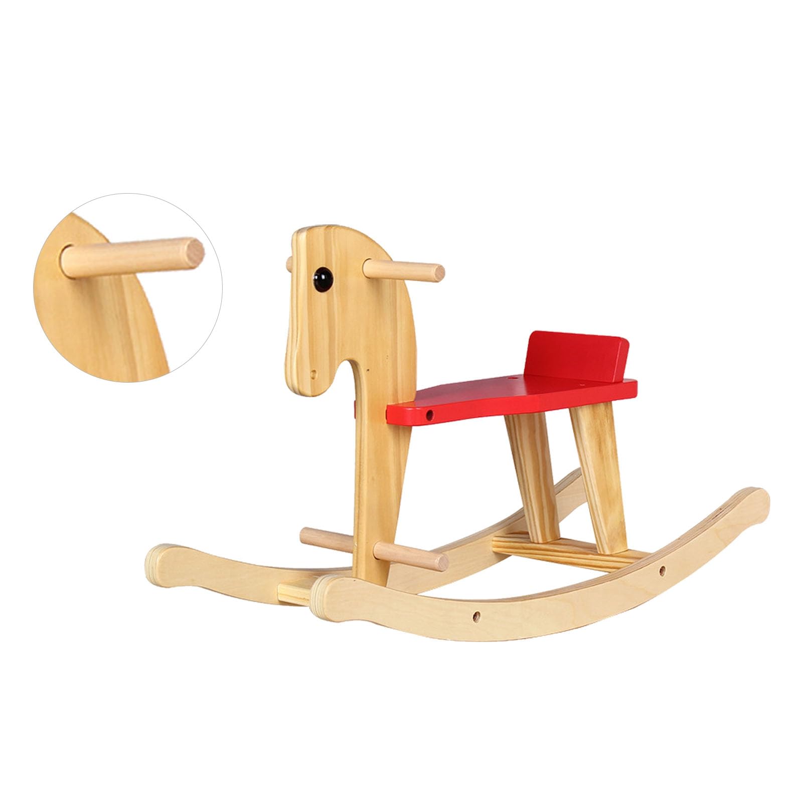 Cryfokt Cavallo a Dondolo in Legno, Giocattolo da Cavalcare in Legno di Pino per Bambini da 1 Anno in su Fatto a Mano con Manico a Sella per Giochi all'aperto Al Coperto Sviluppo della Coordinazione