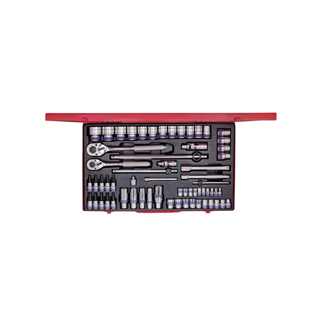 KING TONY9563MR Socket Wrench Set, 1/4 Inch and 3/8 Inch Drive, 6 Point, 62 Pieces