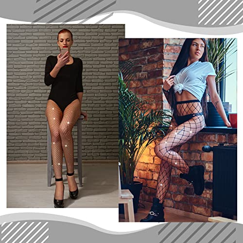 Bencailor 4 Pcs Rhinestone Leggings Fish Net Tights High Waist Leggings Mesh Thigh High Stockings Pantyhose 5