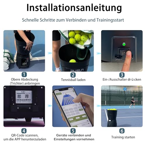 PUSUN PT-MINIPro Tragbare Tennisballmaschine - Leichte Indoor-Tennismaschine mit APP-Steuerung, 65-Ball-Kapazität, Tennistrainer für Schulen (3-5h Akku) (Schwarz)