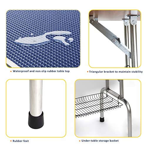 Image of ROOMTEC 36 inch Dog Grooming Table,Foldable Home Pet Bathing Station with Adjustable Height Arm /Noose /Mesh Tray