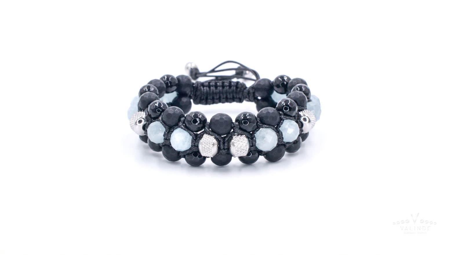 Edelstein Herren Armband | Aquamarin Achat Onyx | Dreifach Armband für Männer mit Edelsteinen | Makramee Bracelet | Geschenk für Mann | Handgemacht
