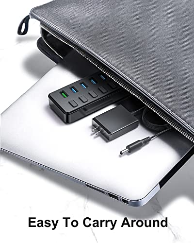 Byeasy 7 In 1 Usb Hub With Bc1.2 Smart-Charging Port, Powered Usb 3.0 Hub With 5V/3A Power Adapter,Usb Data Splitter With Individual Indicator For Notebook Laptop Tablet Usb Flash Drives Pc #TOP6