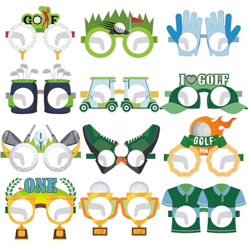 Saysurey 24 Pcs Golf Themed Party Paper Eyeglasses Photo Booth Props Colorful Novelty Golf Ball Cart Paper Glasses Decorations For Adult Ball Sports Theme Birthday Party Decoration