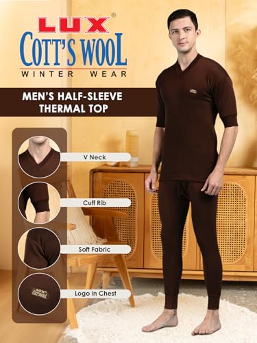 Image of Lux Cottswool Men's Pack of 2 Half Sleeves V Neck Thermal Top