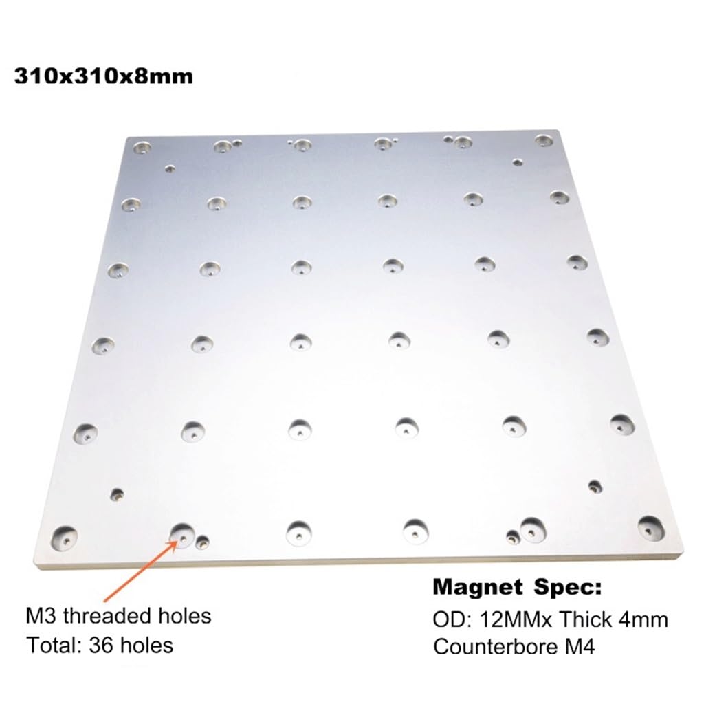 Piastra riscaldante in alluminio anodizzato, 310x310x8mm | For stampante 2.4 R2, carrello 'asse Z con vite T8 liscia(310x310x8mm)