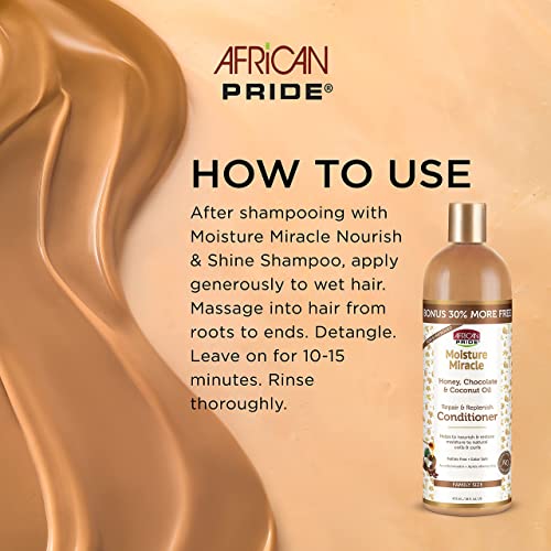 African Pride Ultimate Wash Day Regimen With Moisture Miracle Aloe & Coconut Water Pre-Shampoo, Honey & Coconut Oil Shampoo, Honey, Chocolate & Coconut Oil Conditioner & 5 Essential Oils #TOP3