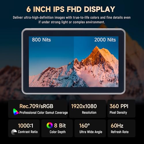 VILTROX DC-X3 2000 Nits SDI Camera Field Monitor, 4K HDMI 6 inch Touchscreen On Camera Monitor, 3D Lut 1920X1080 HD Focus Peaking Assist Full Waveform Video Field Monitor with Battery Sunshade Hood