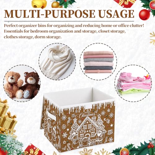 Image of Briwooody Christmas Gingerbread House Storage Bin with Lid and Carrying Handle Gingerbread Man Foldable Storage Box Large Xmas Decorative Collapsible Container Basket for Organizing Closet Home Gift