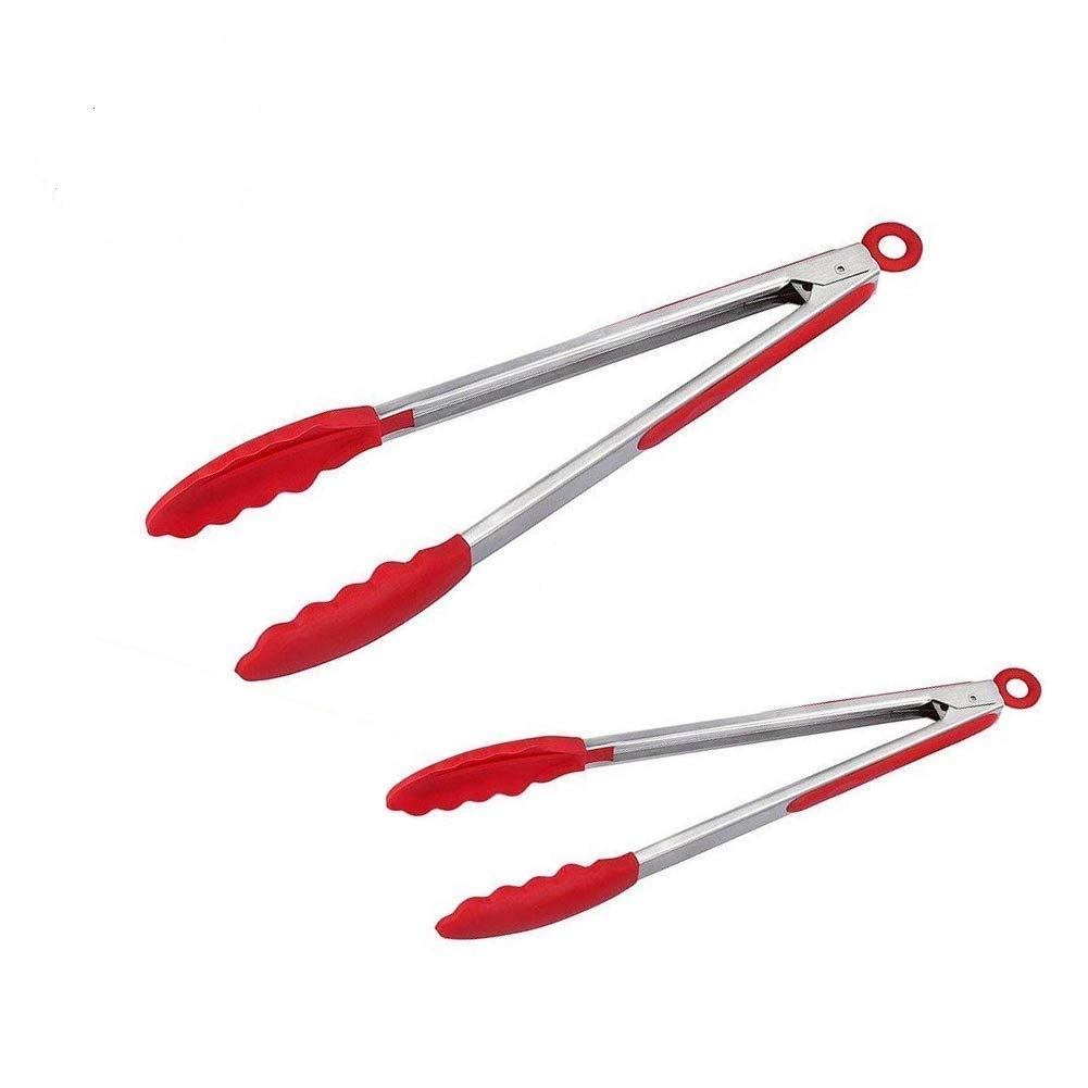 Kitchen Tongs Heat Resistant Silicone Tongs Sets Rubber Silicone Tips Silicone Grips Nonstick Tongs Cooking Tongs for Nonstick Pot Pans Salad Grill BBQ 2Pack (9 Inch,12 Inch)