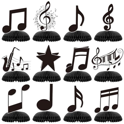 12 Pack Music Notes Honeycomb Centerpiece Table Party Decorations-Musical Notes Theme Happy Birthday Decorations Honeycomb Center Tables Decor Party Baby Shower Supplies for Women、Men、Boys Girls