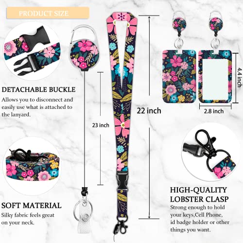 Floral Pattern Badge Holder With Breakaway Lanyard, Lanyards For Id Badges Women, Cute Badge Reel Retractable, Id Card Holder Keychain Name Badge Clip, Nurse Teacher Student Kids Gifts #TOP2