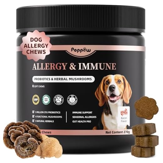 Dog Allergy Chews - Paw Licking, Seasonal Allergy & Itch Relief - Probiotics for Dogs Immune & Gut Health with Turkey Tail Mushroom, Pumpkin - Bacon Flavor - 90 Count