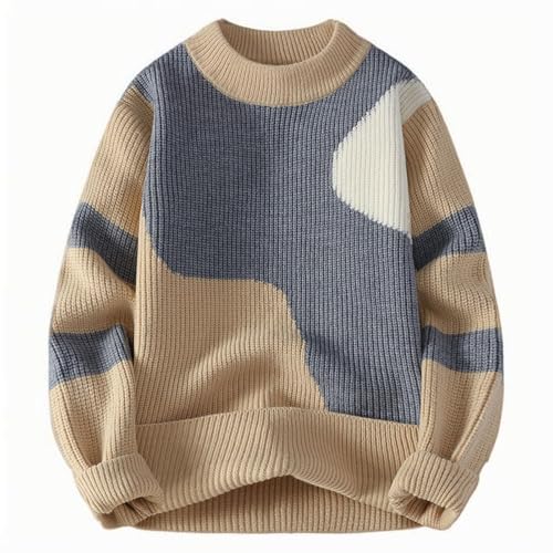 Cambkatl Men's Color Block Crewneck Sweaters, Cozy Winter Loose Fit Long Sleeve Casual Knitted Pullover Sweater Tops