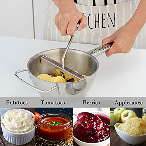 Alwaysu Food Mill 18/10 Stainless Steel Fruit Vegetables Grinder Large 2 Quart Capacity 4 Milling Discs Dishwasher Safe #TOP4