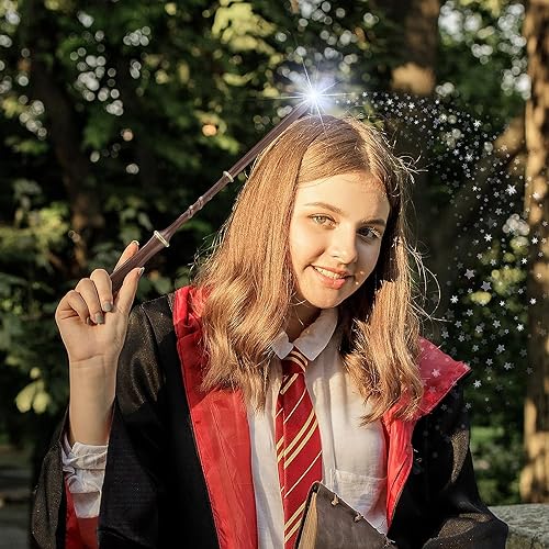 Image of MilesMagic Harry Potter Wand With Magic Spell And Platform Ticket | Wizard Cosplay Light Up LED Sorcerer's Witchcraft Magic Dress Up Wand For Potterheads | 33 Cm | (Hermione Granger), Multicolor
