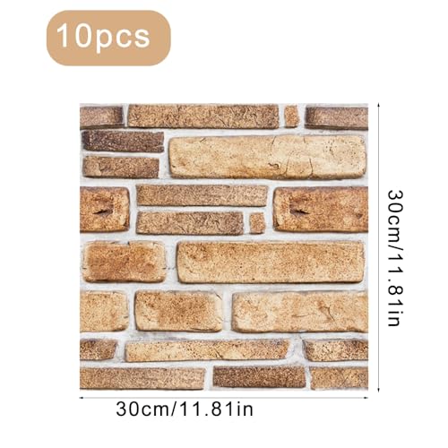 duisoad 10 Stück 3D Wandpaneele Selbstklebend Wandverkleidung Steinoptik 3D Wandpaneele Ziegelstein Wandaufkleber für Küche, Schlafzimmer, Wohnzimmer, Wanddekoration