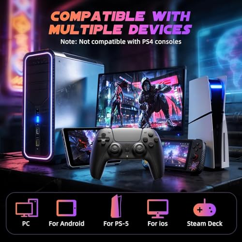 Image of Puiseno Wireless Controller for PS-4, Dual Vibration Game Joystick /Speaker /3.5mm Audio Jack Headphone /Motion Sensing,Upgraded Six-Axis Sensor, Compatible with PS4 /Slim /Pro Console /PC (PS5-black)