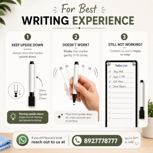 Image of Magnetic Planner Board for Fridge - ToDo List | 24x10 cm | Acrylic Writing Board for Kitchen Fridge, Notepad | Reusable Shopping List Board, Checklist with Pen - White