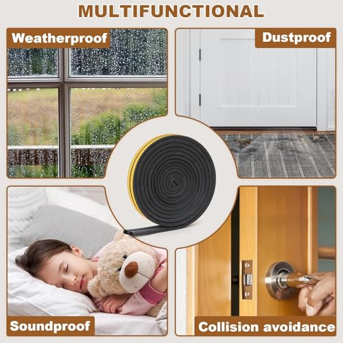 Image of Sealing Tape for Doors Windows, Self-Adhesive Foam Tape, Door Seal Window, Rubber Foam Seal Anti-Collision /Soundproof /Waterproof /Dustproof, 5 m, Black
