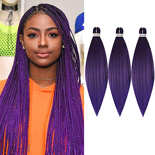 Pre-stretched Braiding Hair 26 Inch 3 Packs/Lot EZ Braids Hair Professional Itch Free Hot Water Setting Synthetic Fiber Crochet Braiding Hair Extension(purple)